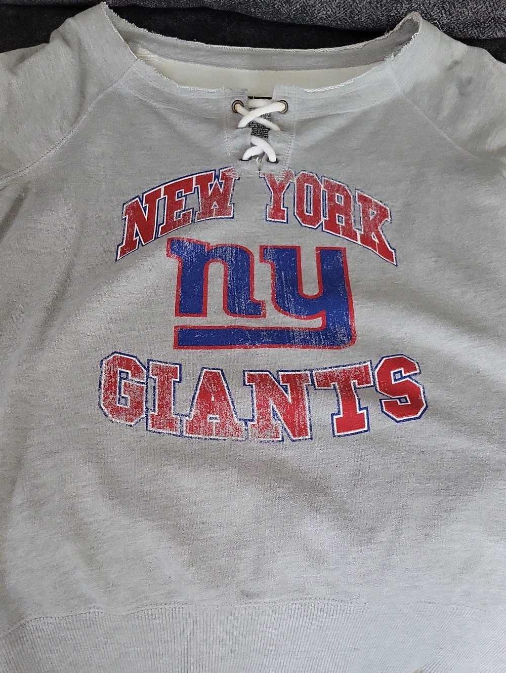 New York Giants Lace-Up Sweatshirt - Gray with Red & Blue Logo